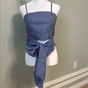 Ecru Striped Blue wrap around Women Top